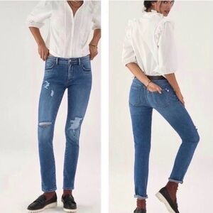 Pilcro Slim Boyfriend Crop Distressed Blue Jeans